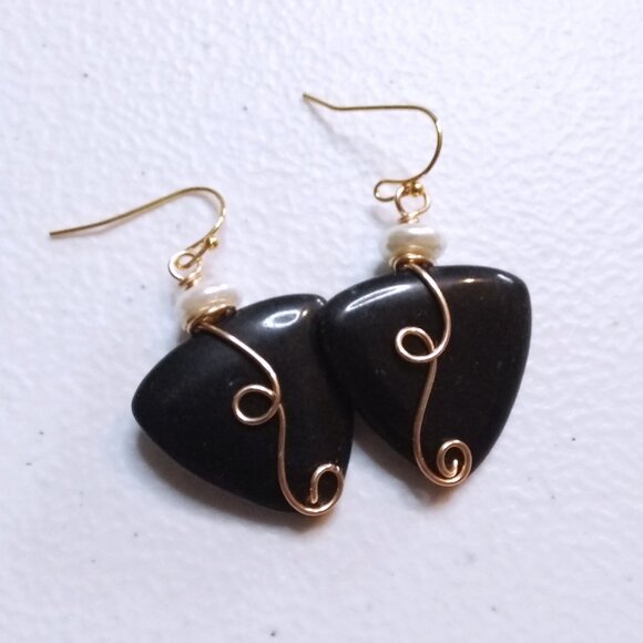 Ostentatious Statement Earrings: Black Jasper & Pearls - Handmade & Unique! - Picture 3 of 10